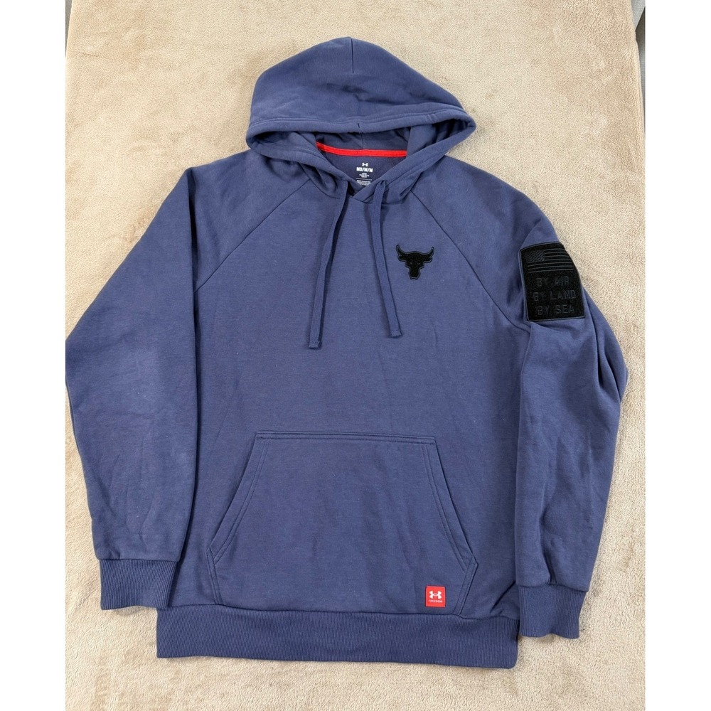 Under Armour Project Rock Brahma‎ Bull Freedom Hoodie Mens Size Medium Blue